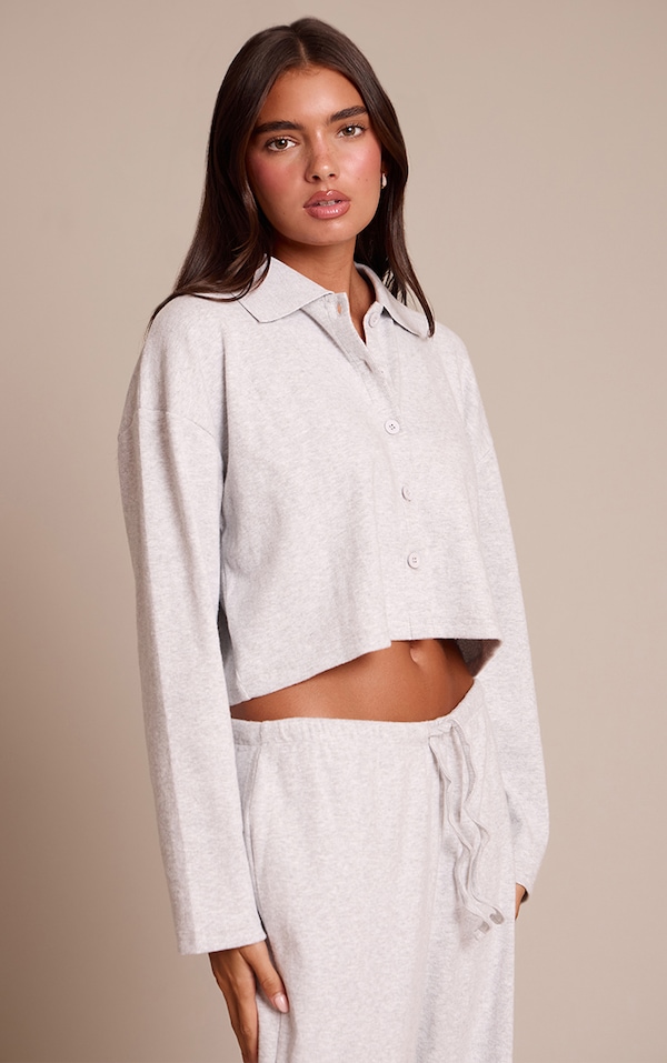 Light Grey Brushed Rib Button Shirt