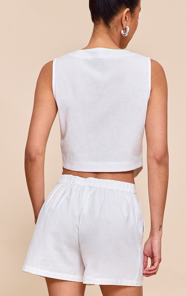 White Linen Look Boxy Detail Waistcoat image 2
