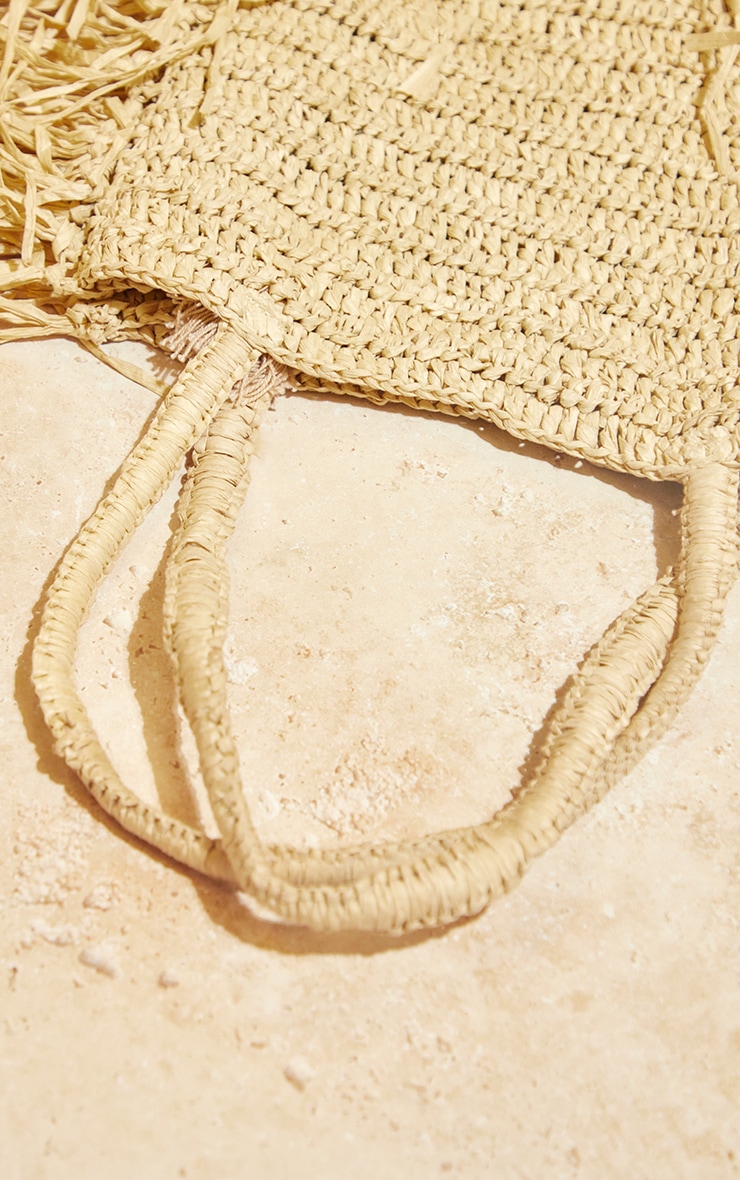 Natural Raffia Straw Frayed Edge Beach Bag image 1