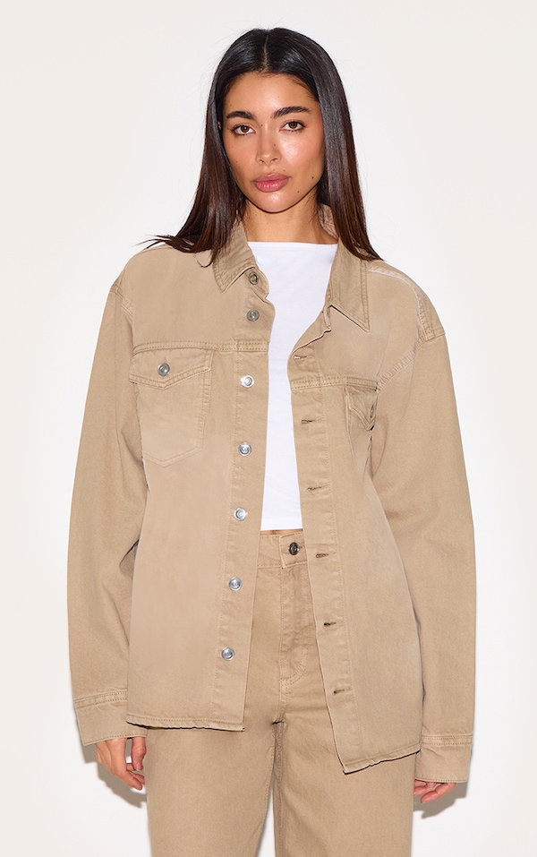 Taupe Boxy Fit Denim Shacket
