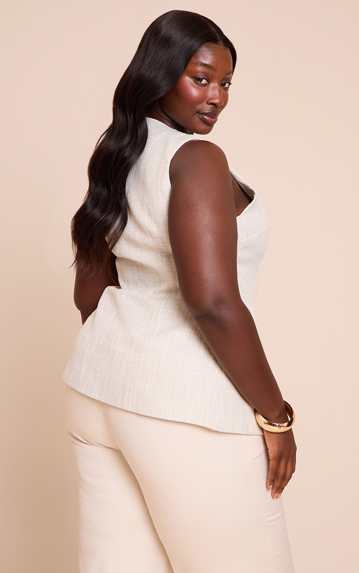 Plus Beige Button Up Sleeveless Waistcoat image 2