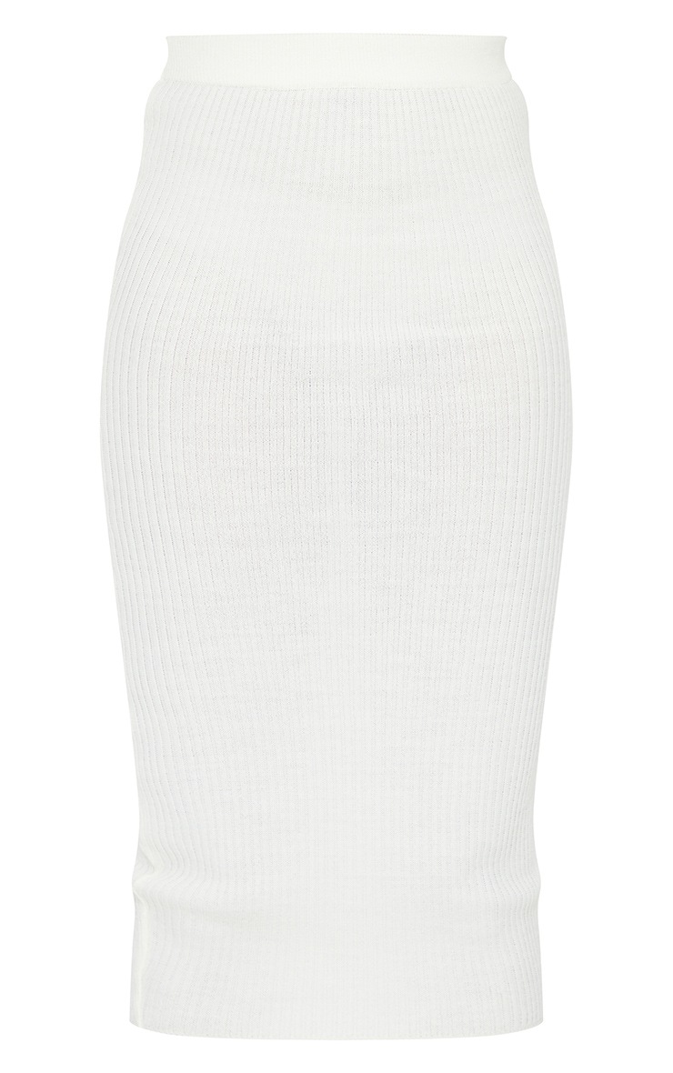 Cream Basic Ribbed Knitted Midi Skirt image 5