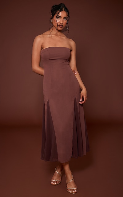 Robe bustier mi-longue chocolat à godet