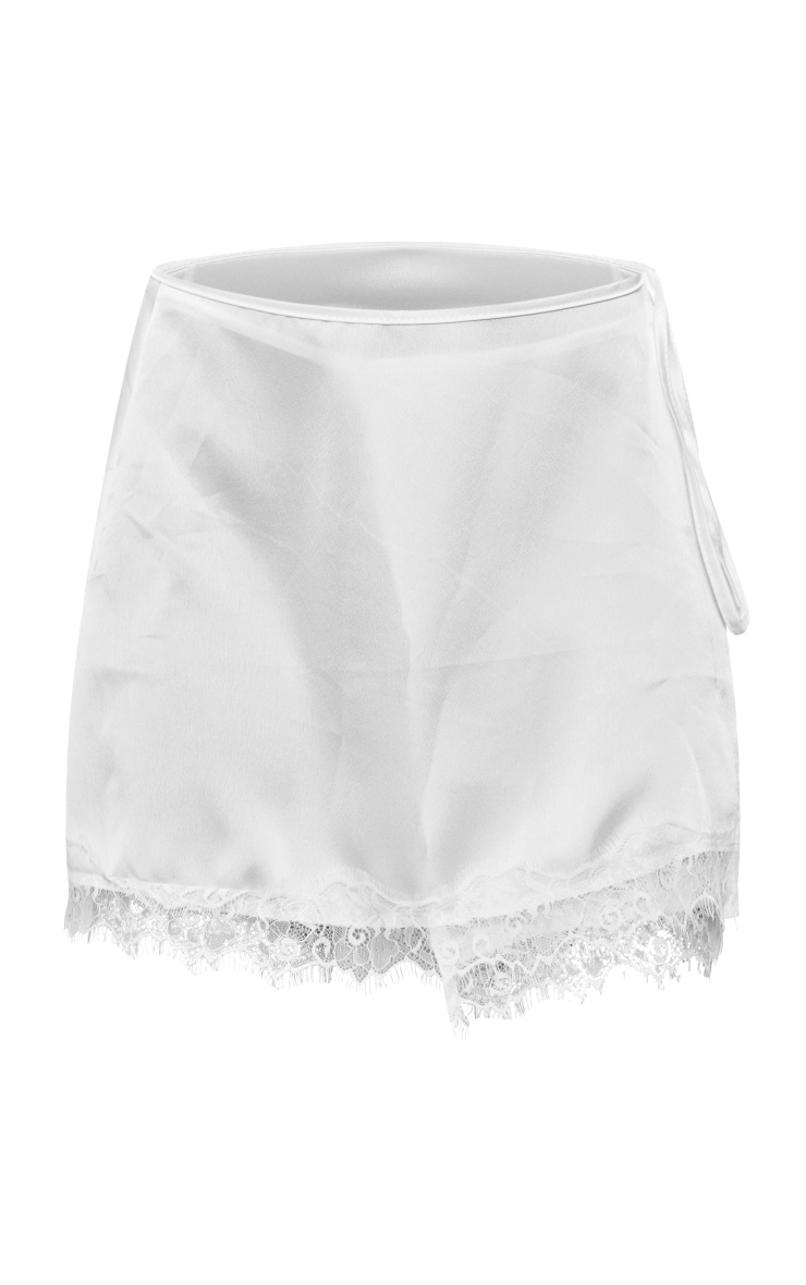 White Satin Lace Trim Wrap Skirt Bottoms PrettyLittleThing CA
