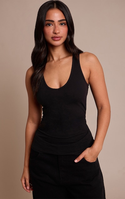 Petite Débardeur en coton doux noir à col en V