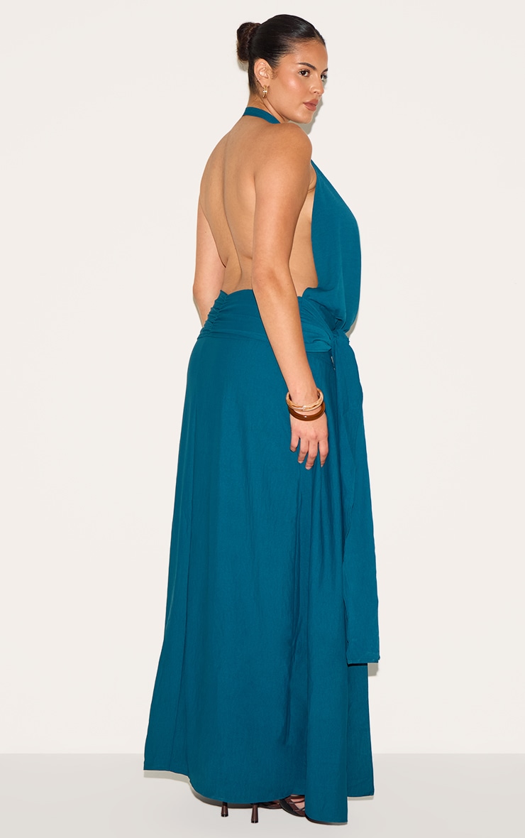 Plus Teal Floaty Woven Cowl Neck Low Back Maxi Dress image 2