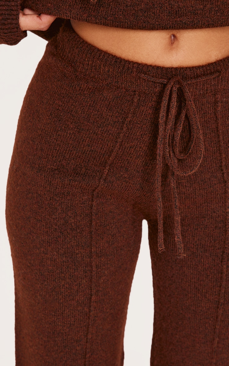 Petite Chocolate Knitted Seam Detail Wide Leg Pants image 4