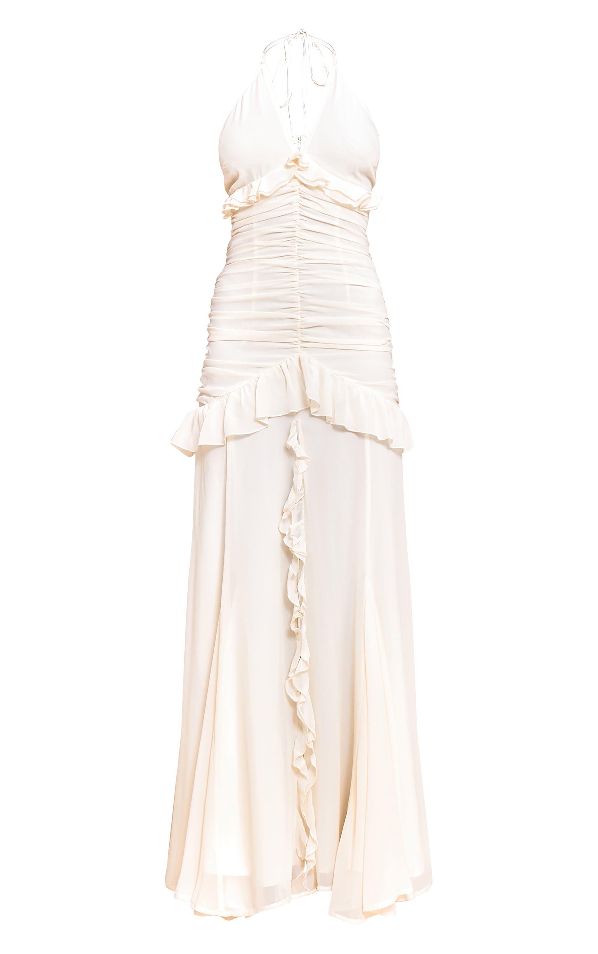 Cream Ruched Frill Halterneck Maxi Dress image 5
