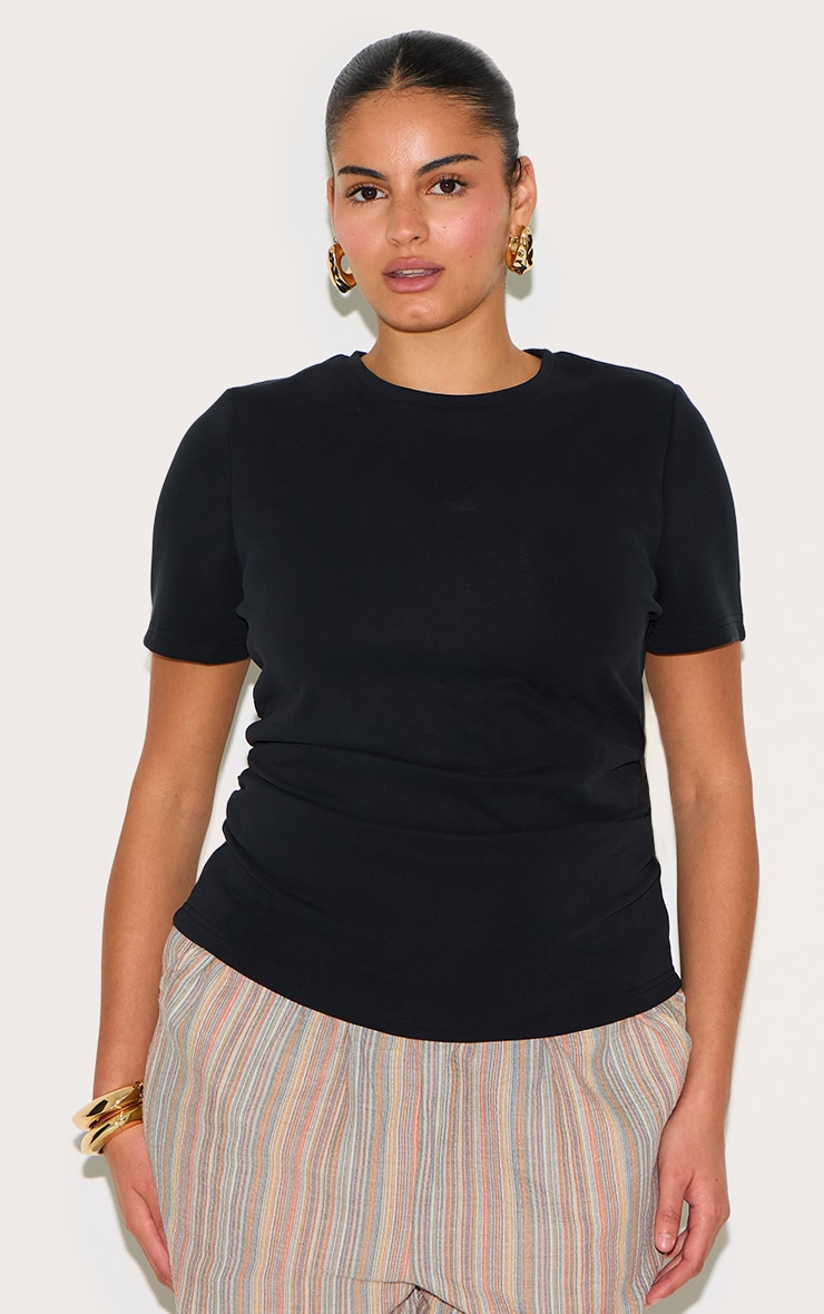 Plus Black Modal Ruched Side Top image 1