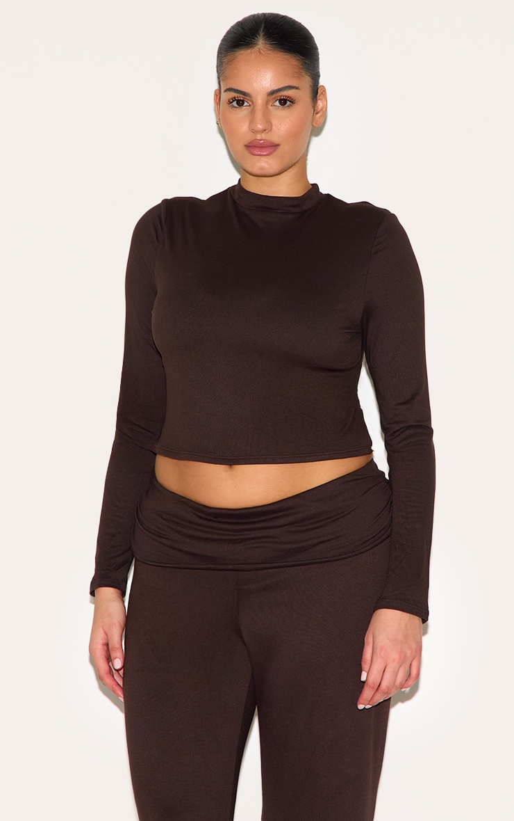 Plus Chocolate Grown On Neck Soft Touch Long Sleeve Top image 1