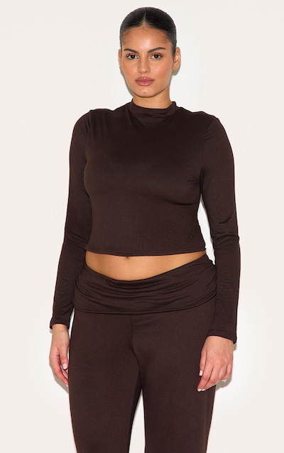 Plus Chocolate Grown On Neck Soft Touch Long Sleeve Top