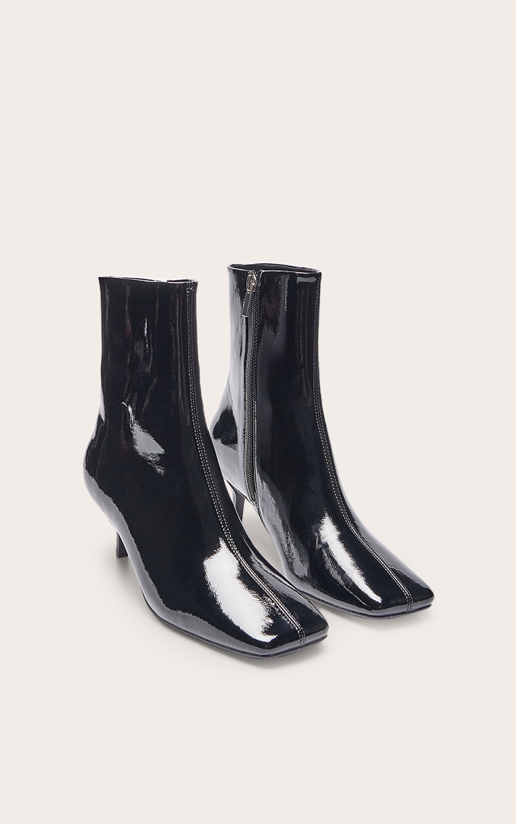 Black Crinkle PU Snip Toe Kitten Heel Ankle Boot image 3