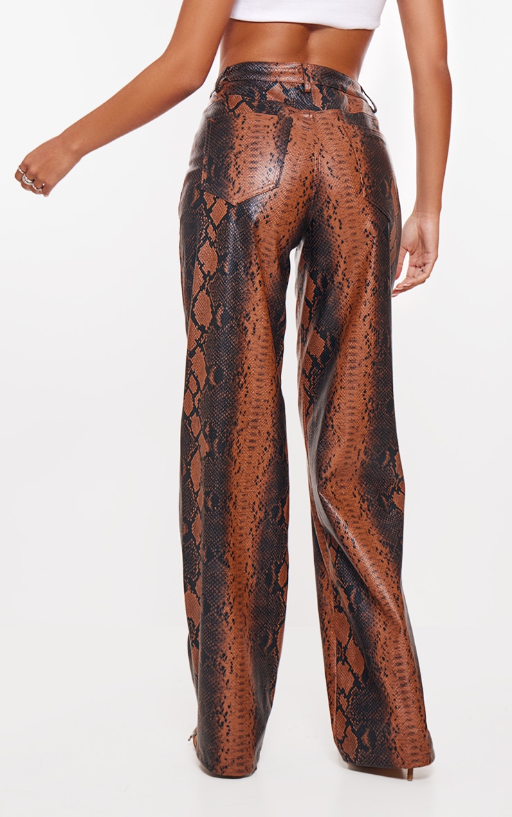 Tall Brown Faux Leather Snake Print Wide Leg Pants | Tall ...