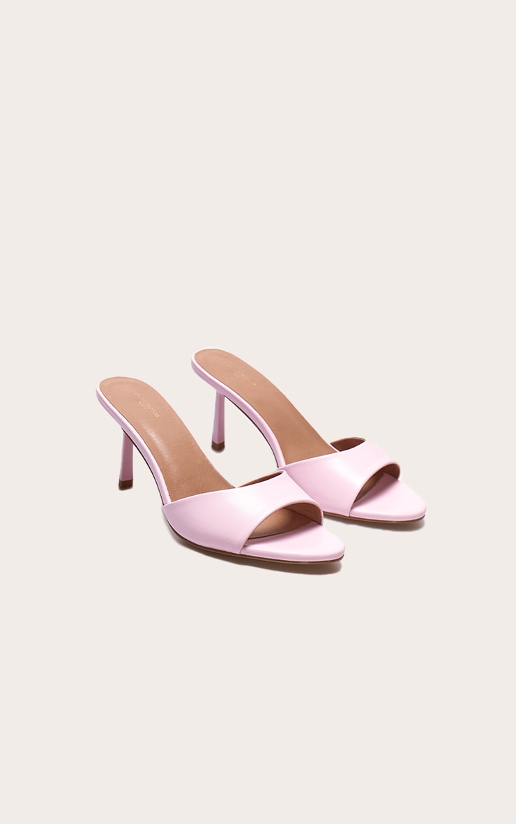 Baby Pink Wide Fit Satin Round Toe Mid Stiletto Heel Mules image 2