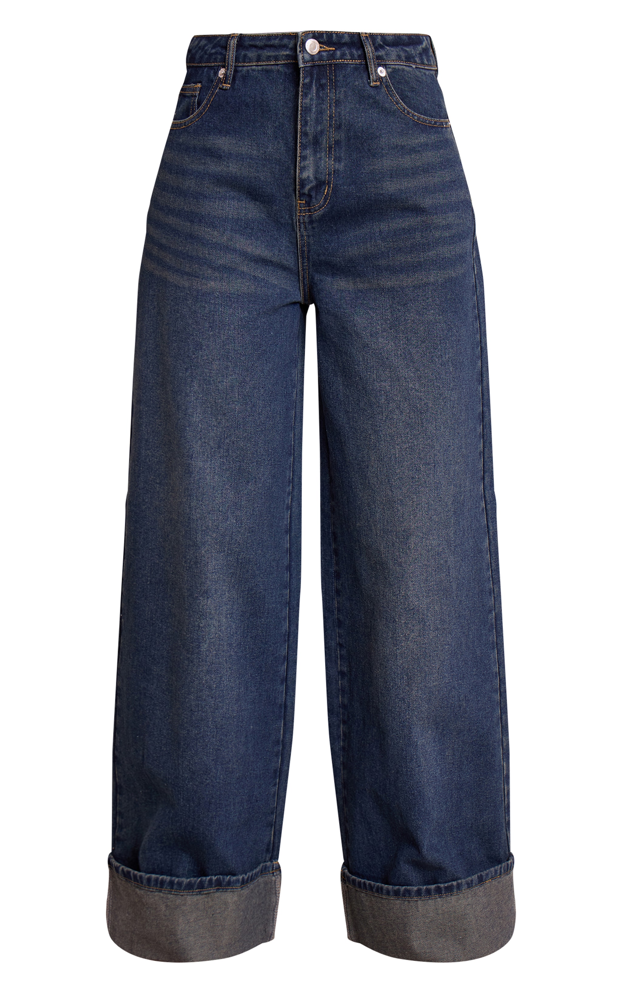 Tall Dark Indigo Mid Rise Turn Up Wide Leg Jeans image 5
