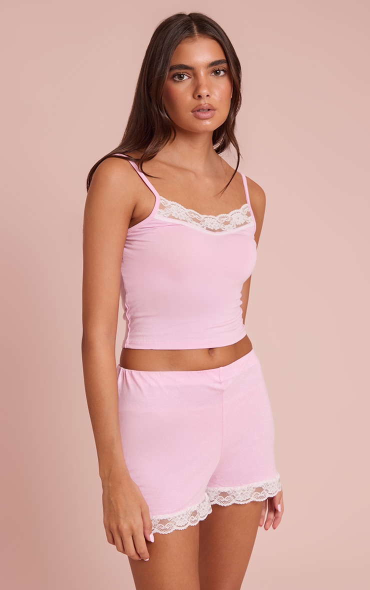 Baby Pink Lace Trim Short Pj Set image 1