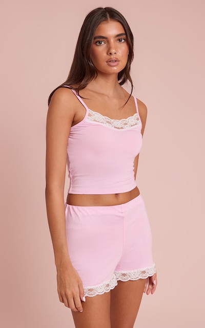 Baby Pink Lace Trim Short Pj Set