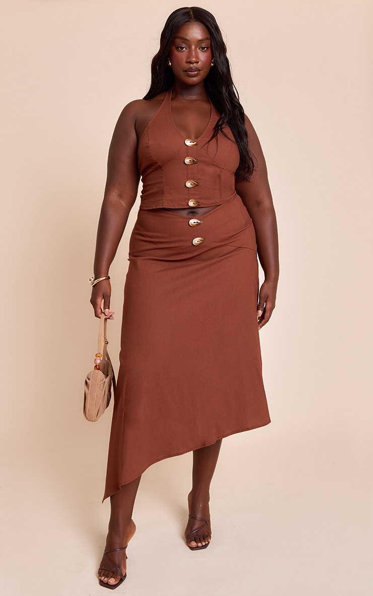 Plus Chestnut Woven Seam Detail Maxi Skirt image 1