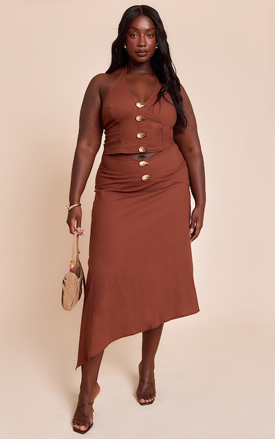 Plus Chestnut Woven Seam Detail Maxi Skirt