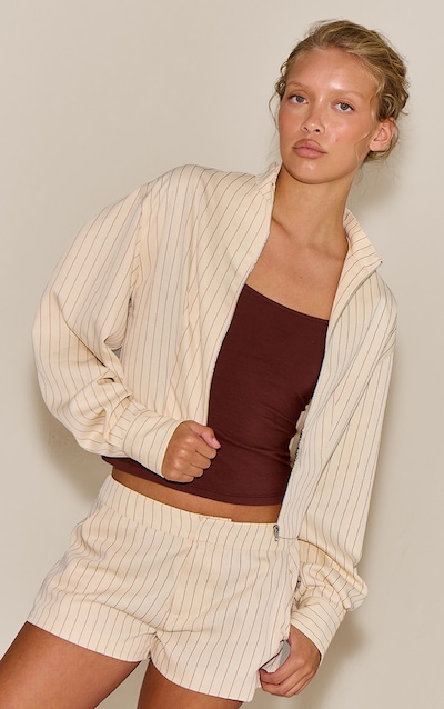 Cream Pinstriped Tailored Shorts