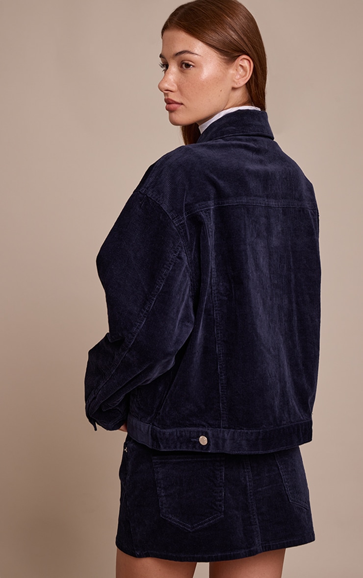 Navy Cord Classic Boxy Denim Jacket image 2