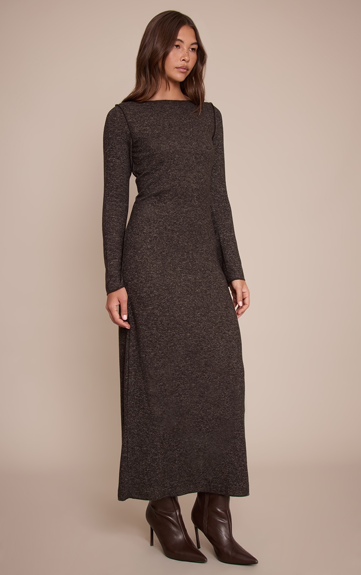 Chocolate Jersey Long Sleeve Maxi Dress image 3