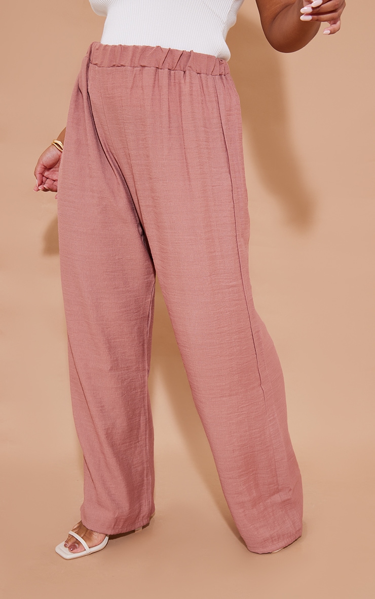 Plus Dusty Pink Lightweight Wide Leg Trousers image 2