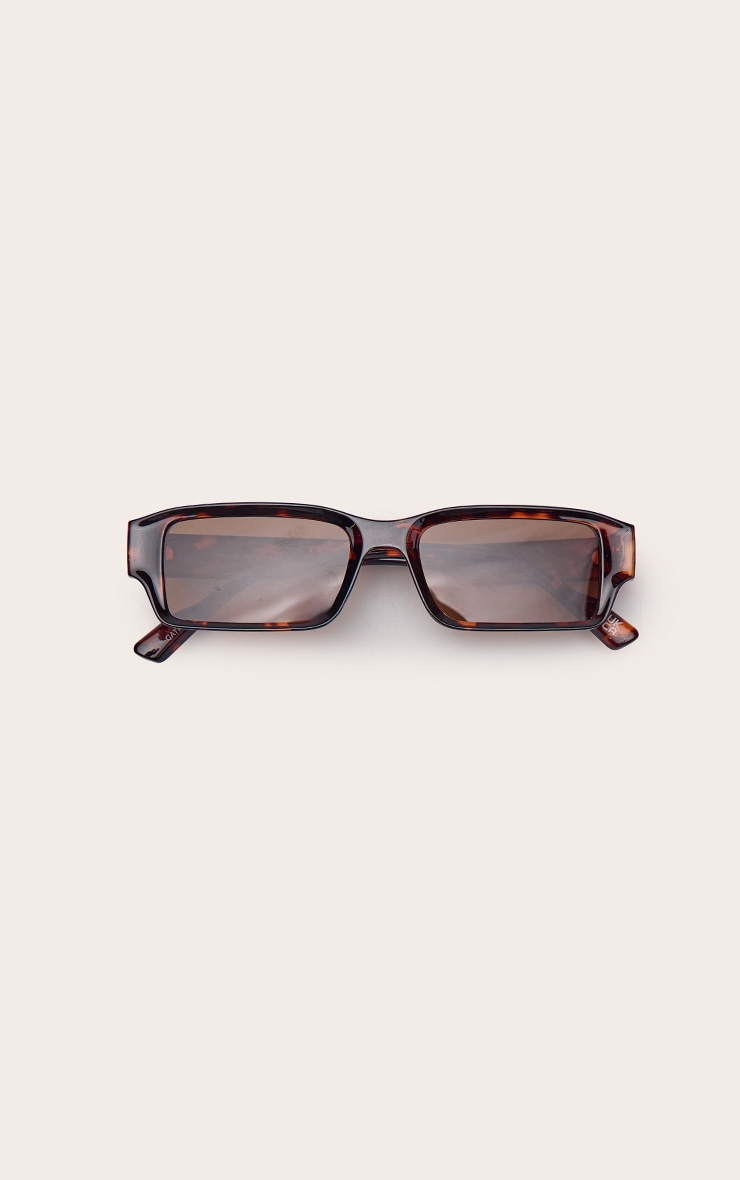 Tortoiseshell Rectangle Skinny Sunglasses image 2