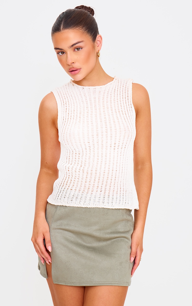 Sage Green Faux Suede Split Hem A Line Mini Skirt image 4