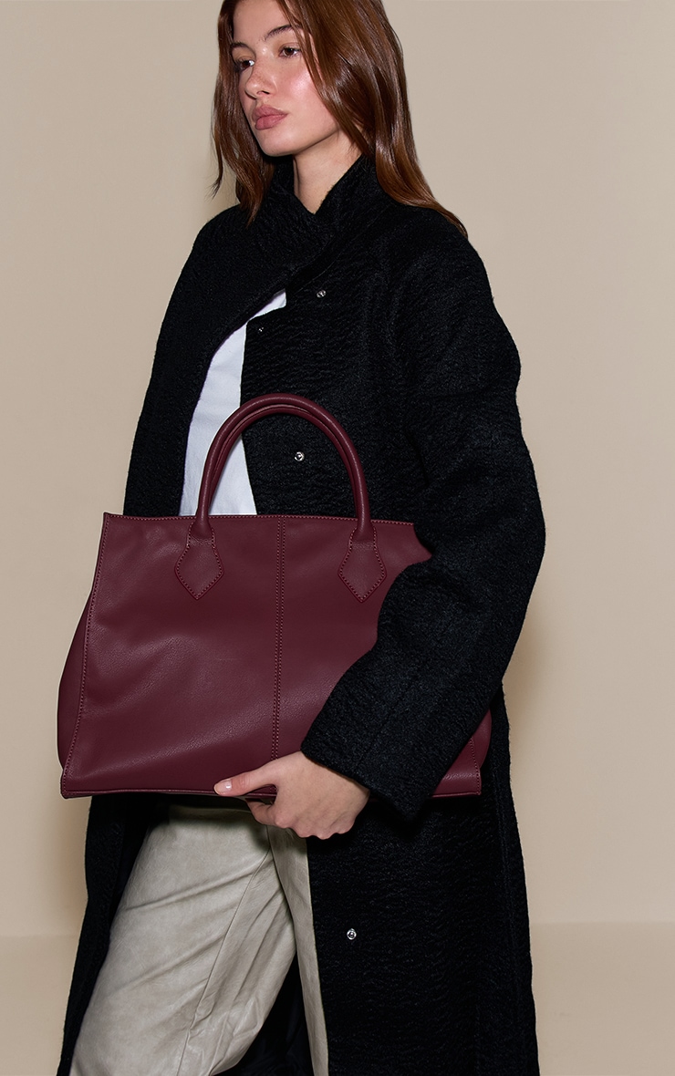 Burgundy Faux Leather Oversized Handbag image 1