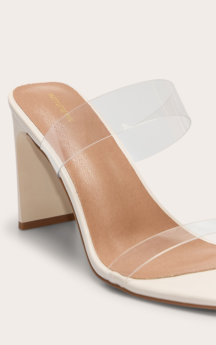 Mules carrées en PU blanc à talon carré fin haut à brides en Perspex image 5