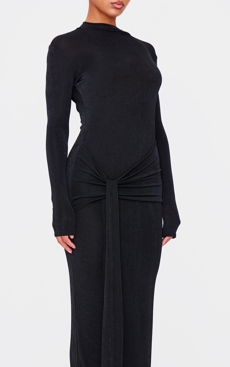 Black Slinky Acetate Wrap Maxi Dress image 4