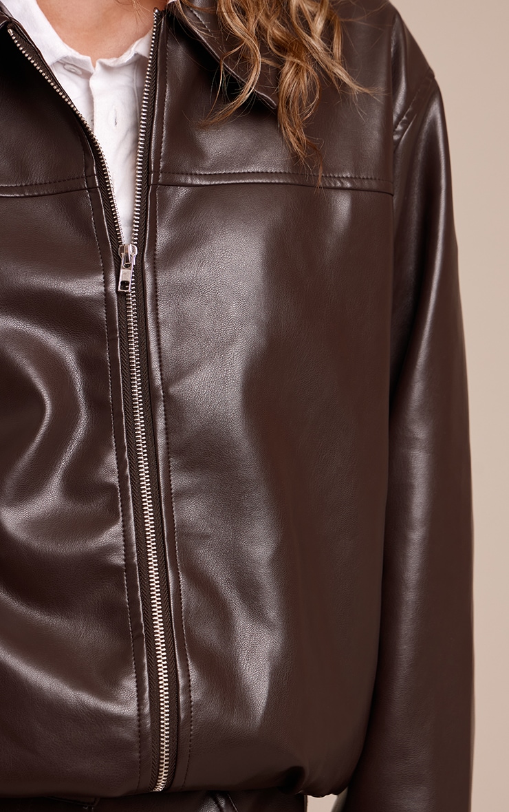 Chocolate Faux Leather Bomber Jacket image 4