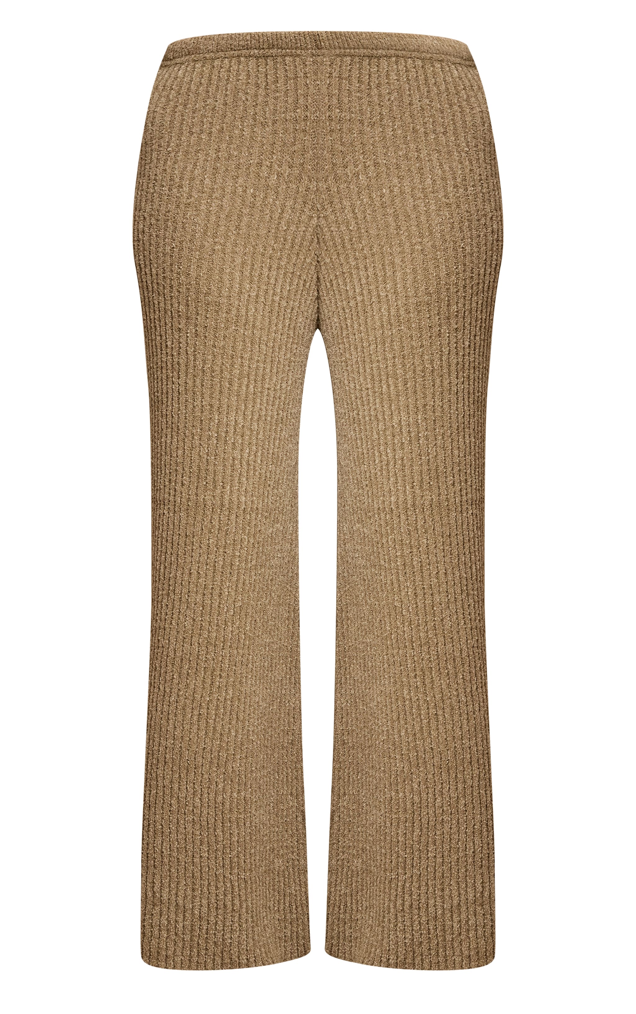 Plus Khaki Rib Boucle Knit Wide Leg Pants image 5