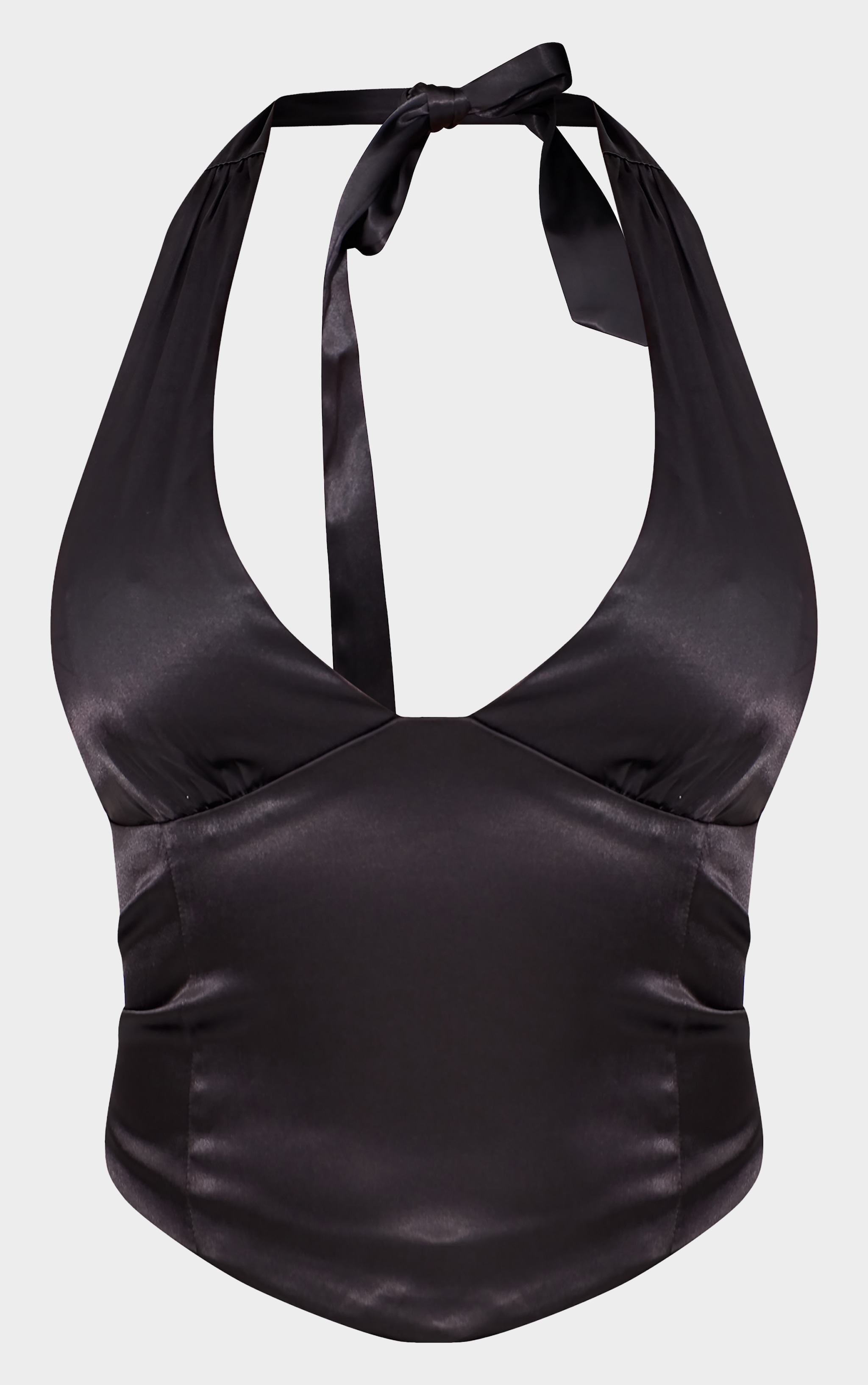 Black Satin Asymmetric Detail Halterneck Top image 1