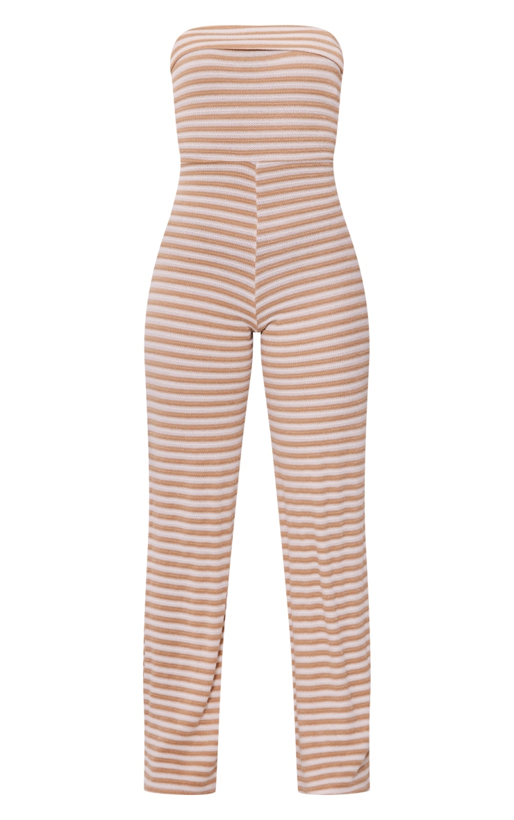  Stone Textured Stripe Fold Over Bandeau Jumpsuit image 5