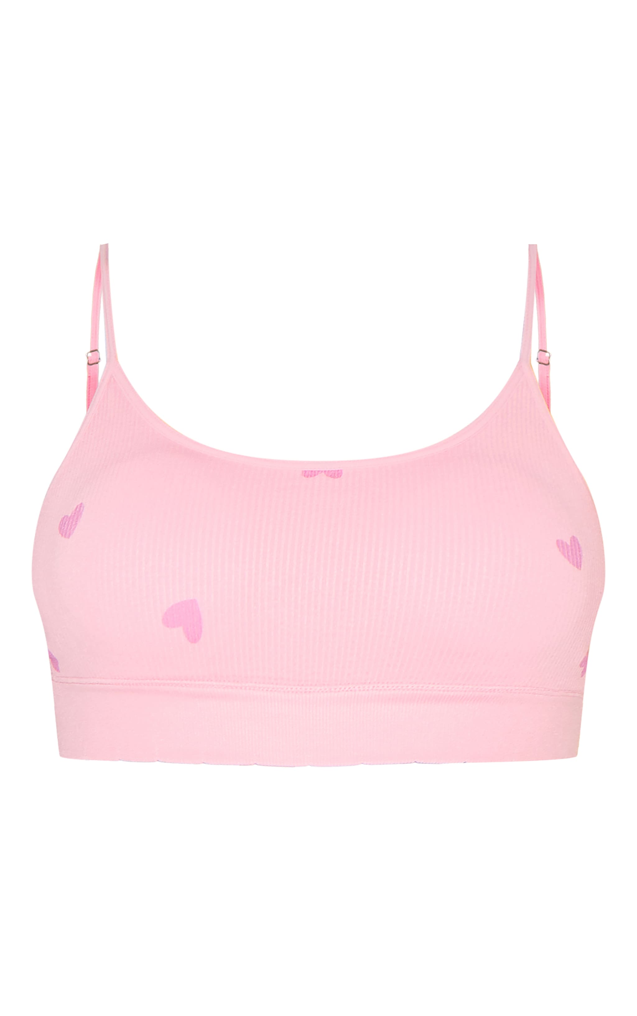 Pink Heart Print Ribbed Scoop Neck Bralette image 5