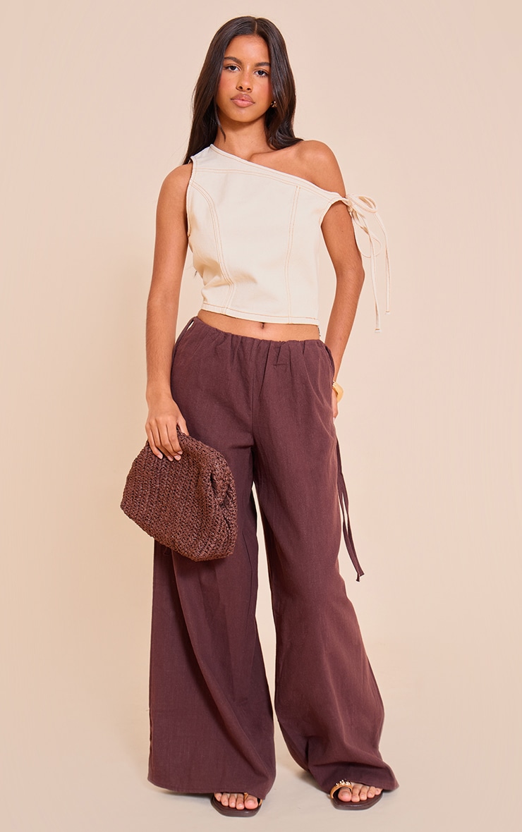 Petite Butter Cream Asymmetric Denim Crop Top image 3