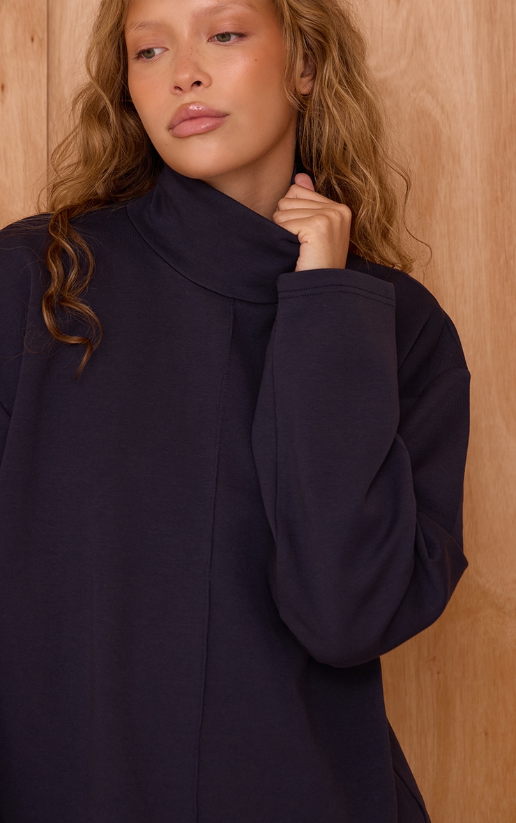 Navy Interlock Seam Funnel Neck Sweatshirt image 1