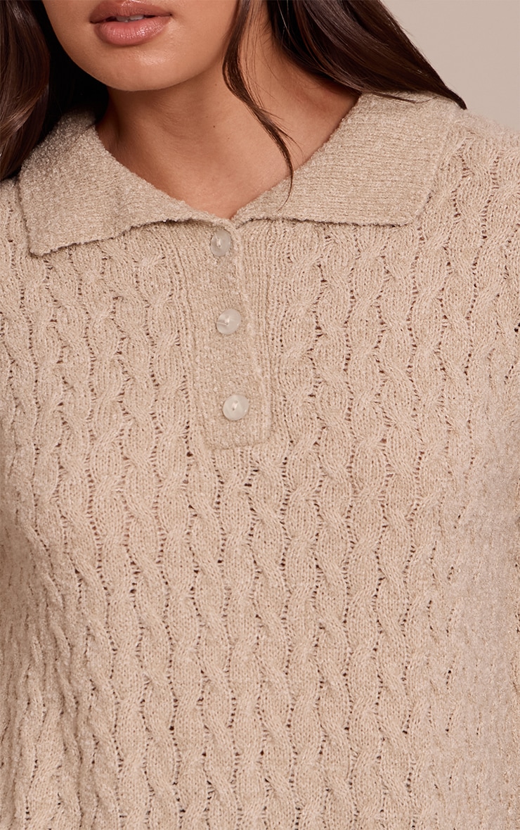 Oat Boucle Cable Knit Mini Shirt Dress image 4