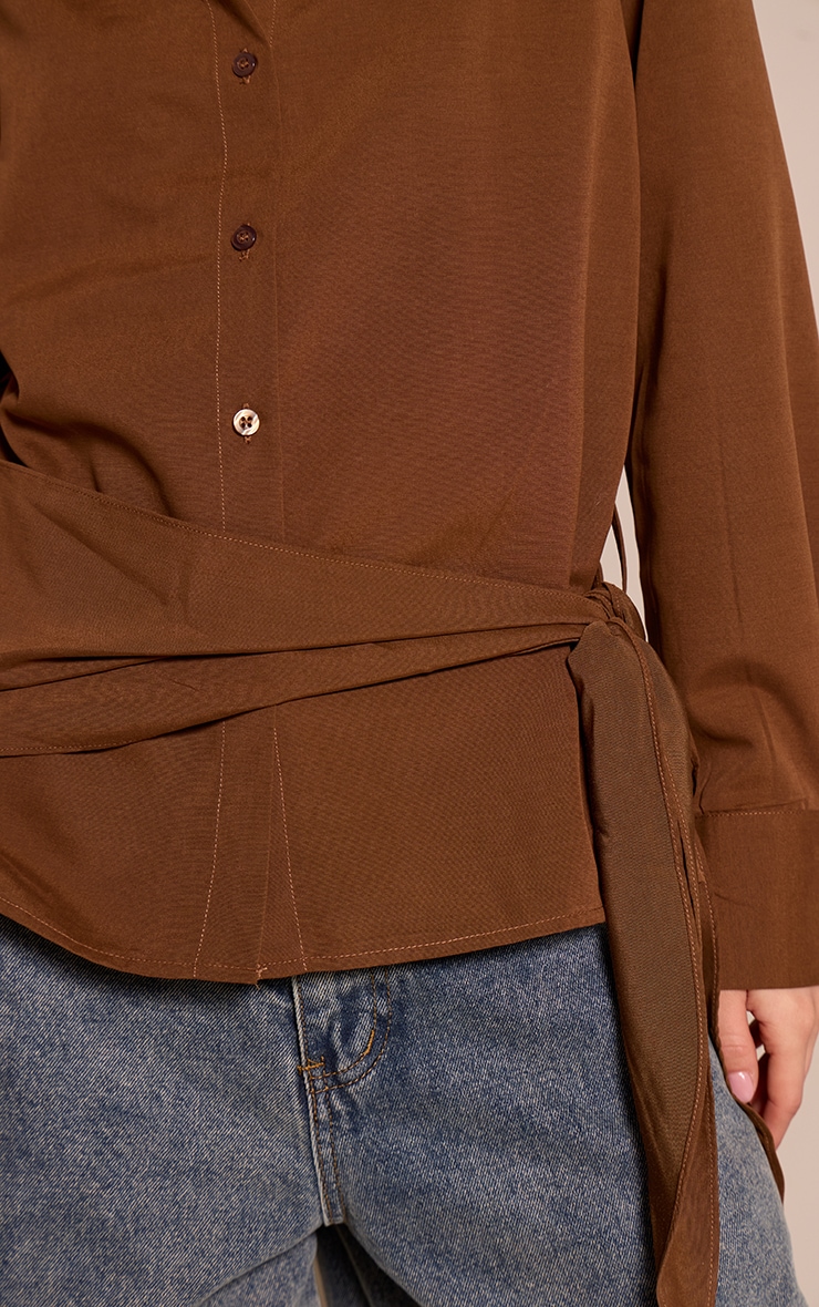 Brown Oversized Wrap Waist Shirt image 4