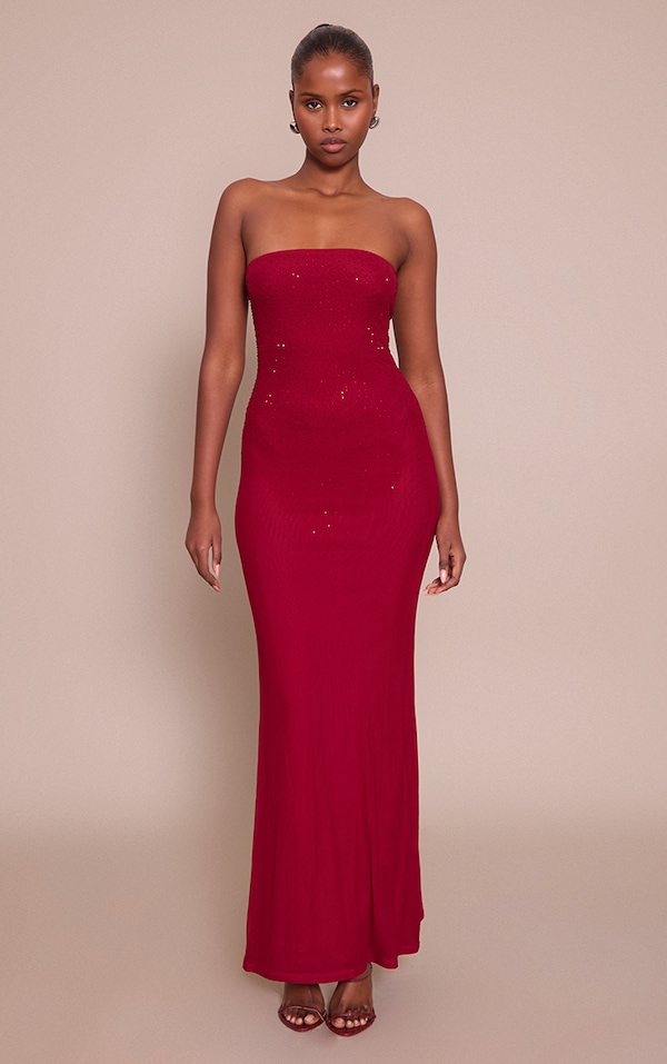 Burgundy Hotfix Bandeau Maxi Dress