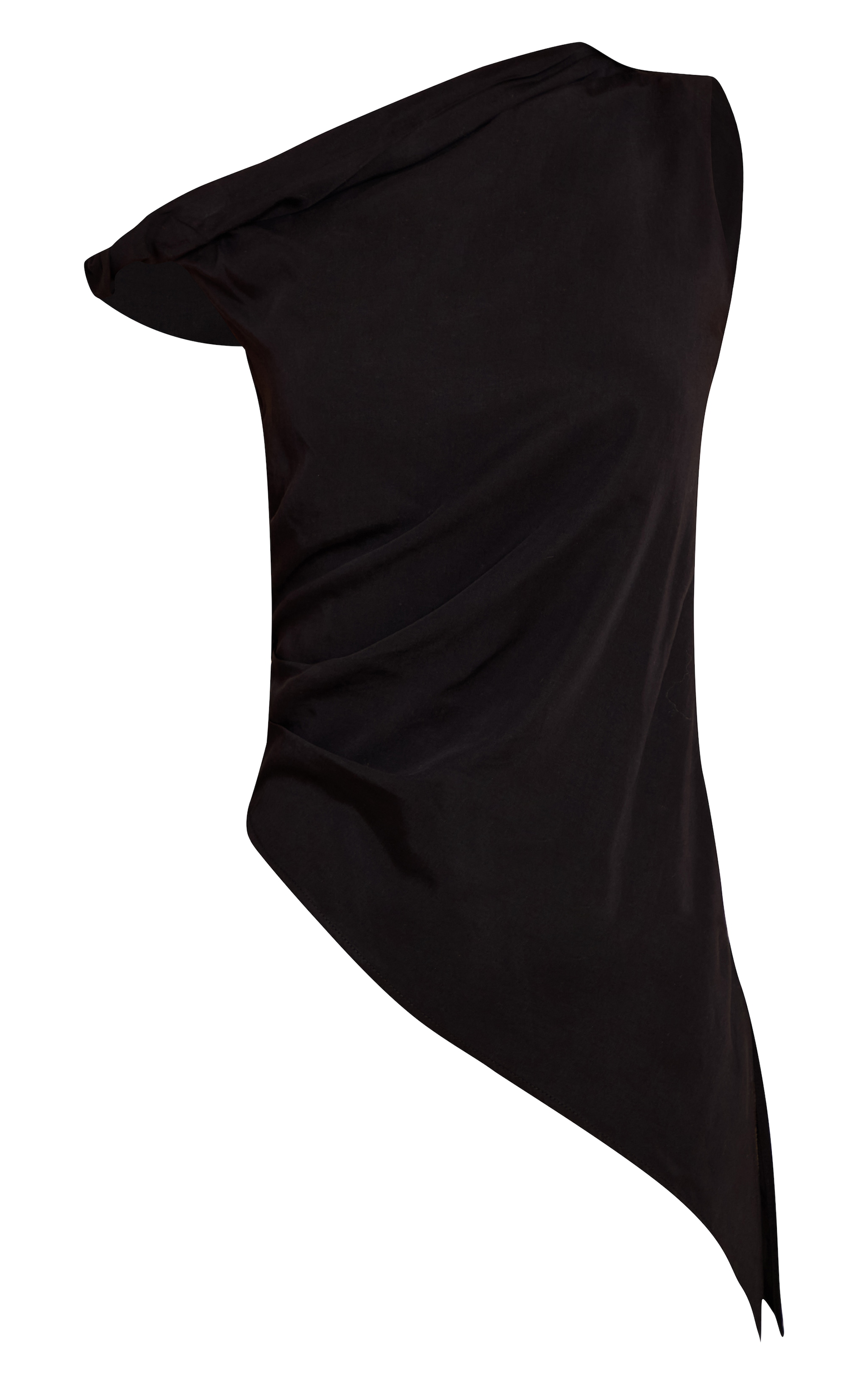 Black Tencel Asymmetric Drape Long Top image 5