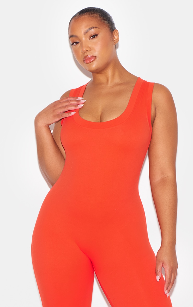 Red Sculpt Contrast Binding Unitard image 9