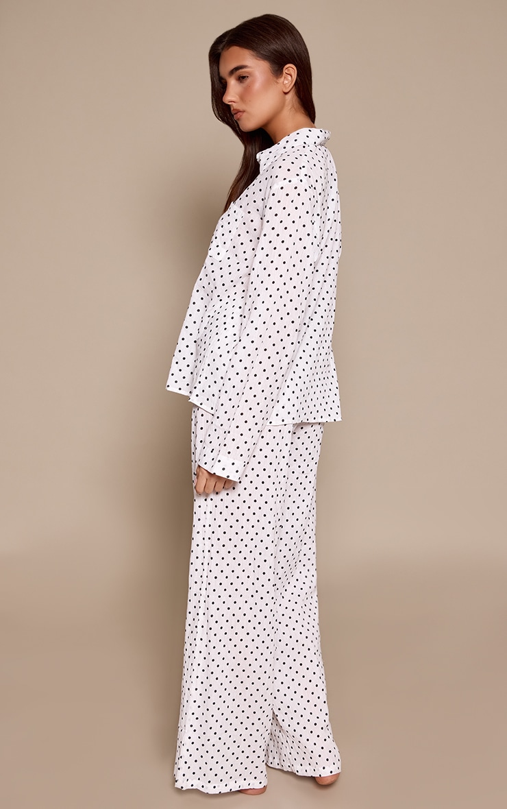 Cream Polka Dot Crinkle Button Up Long Sleeve Pyjamas image 2