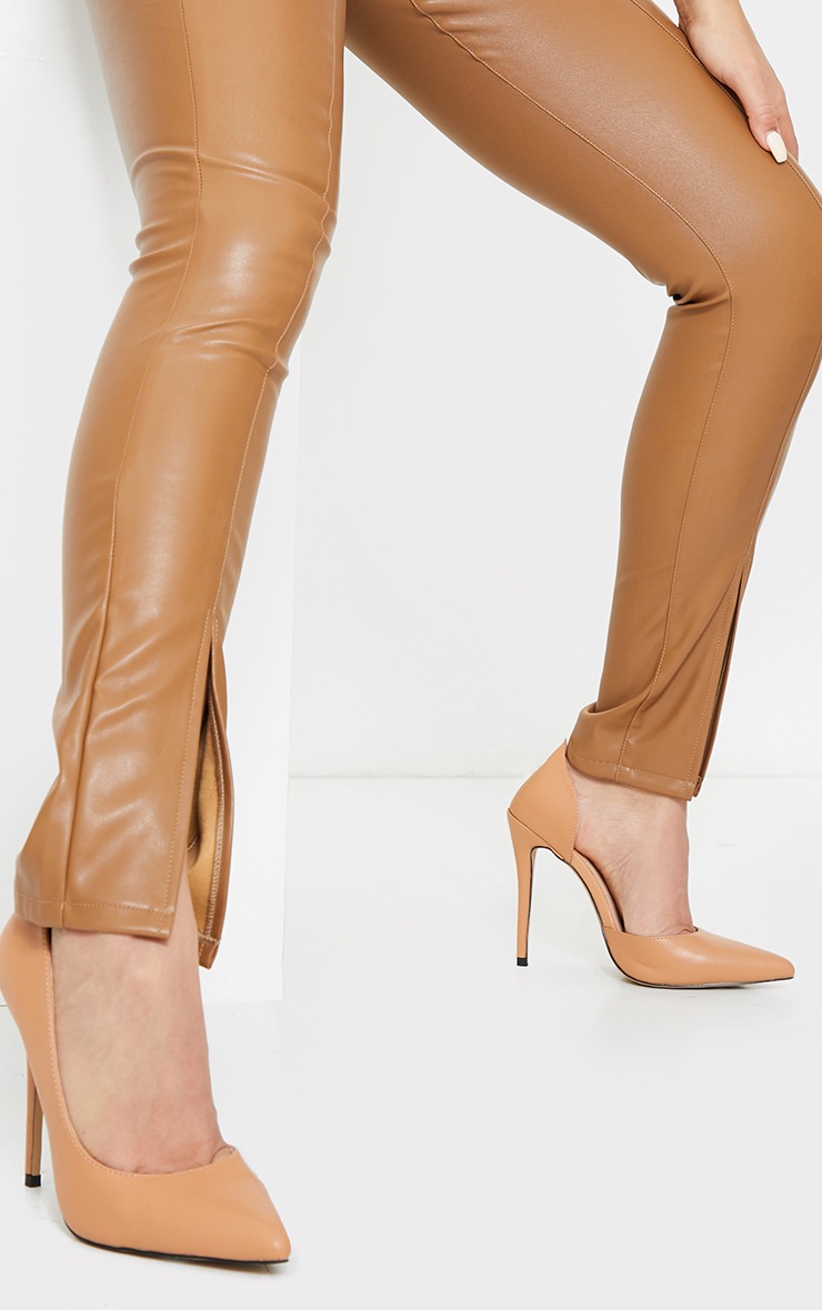 Tan Point Toe Cut Out Side Stiletto Court Shoes