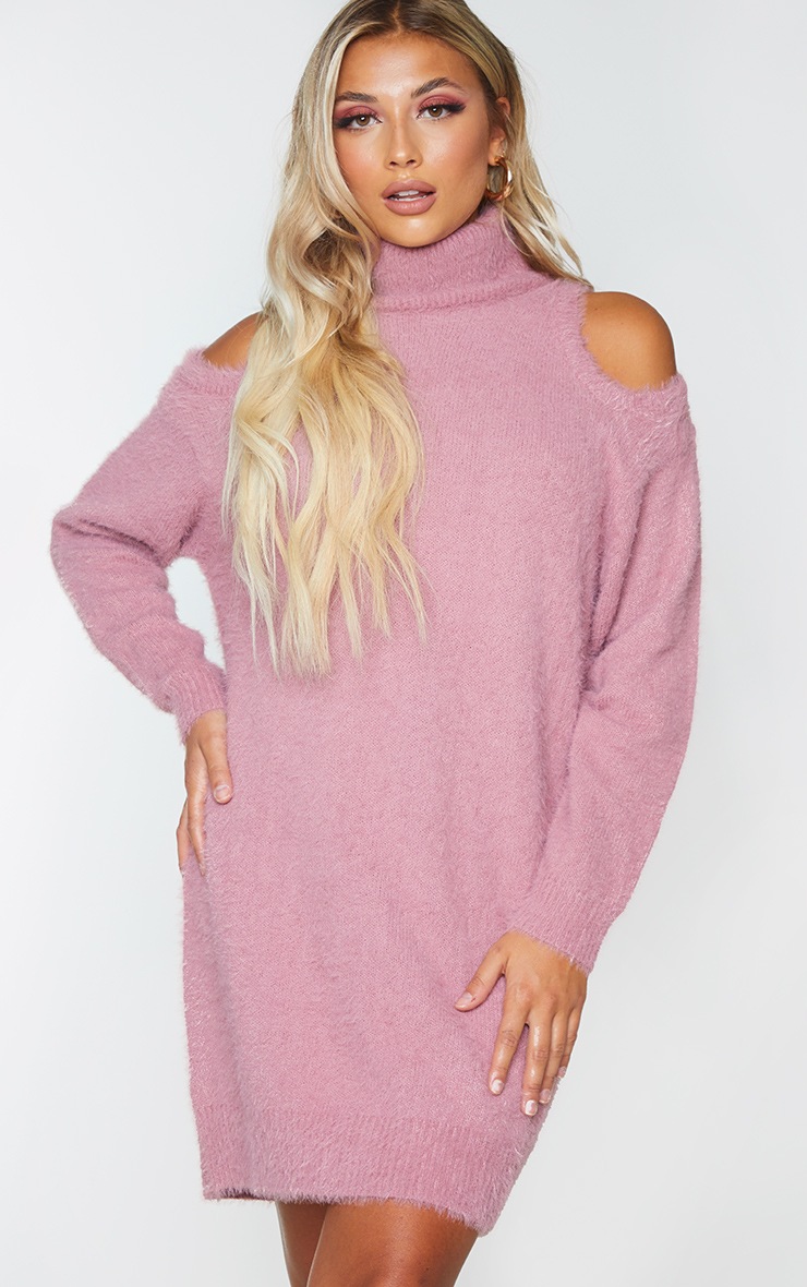 Pink Fluffy Roll Neck Slouchy Jumper