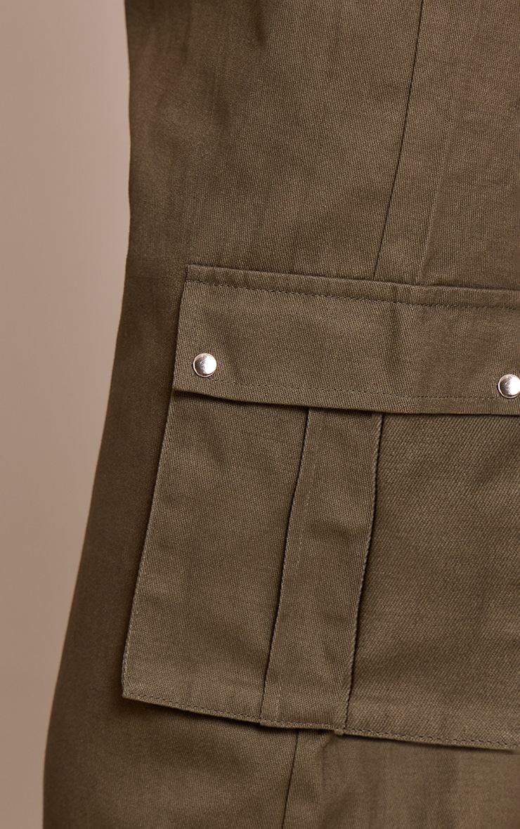 Khaki Wide Leg High Waisted Cargo Pants image 4