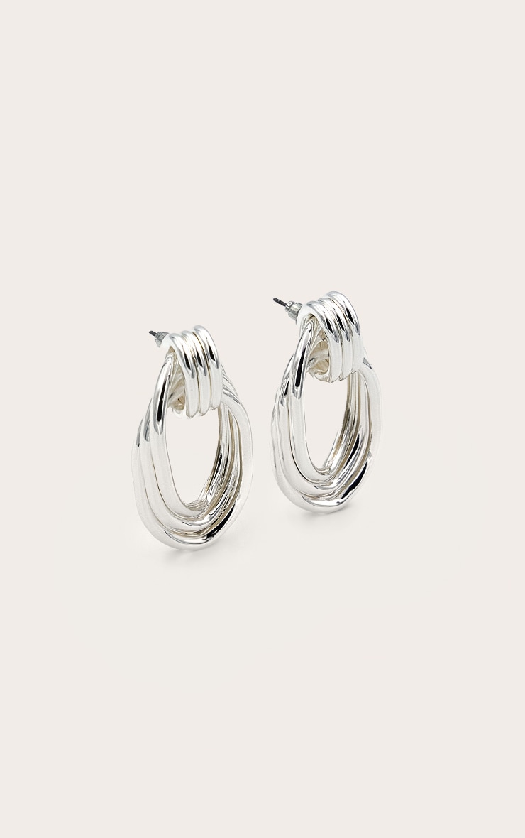 Silver Trippel Ring Hoop Earrings image 2