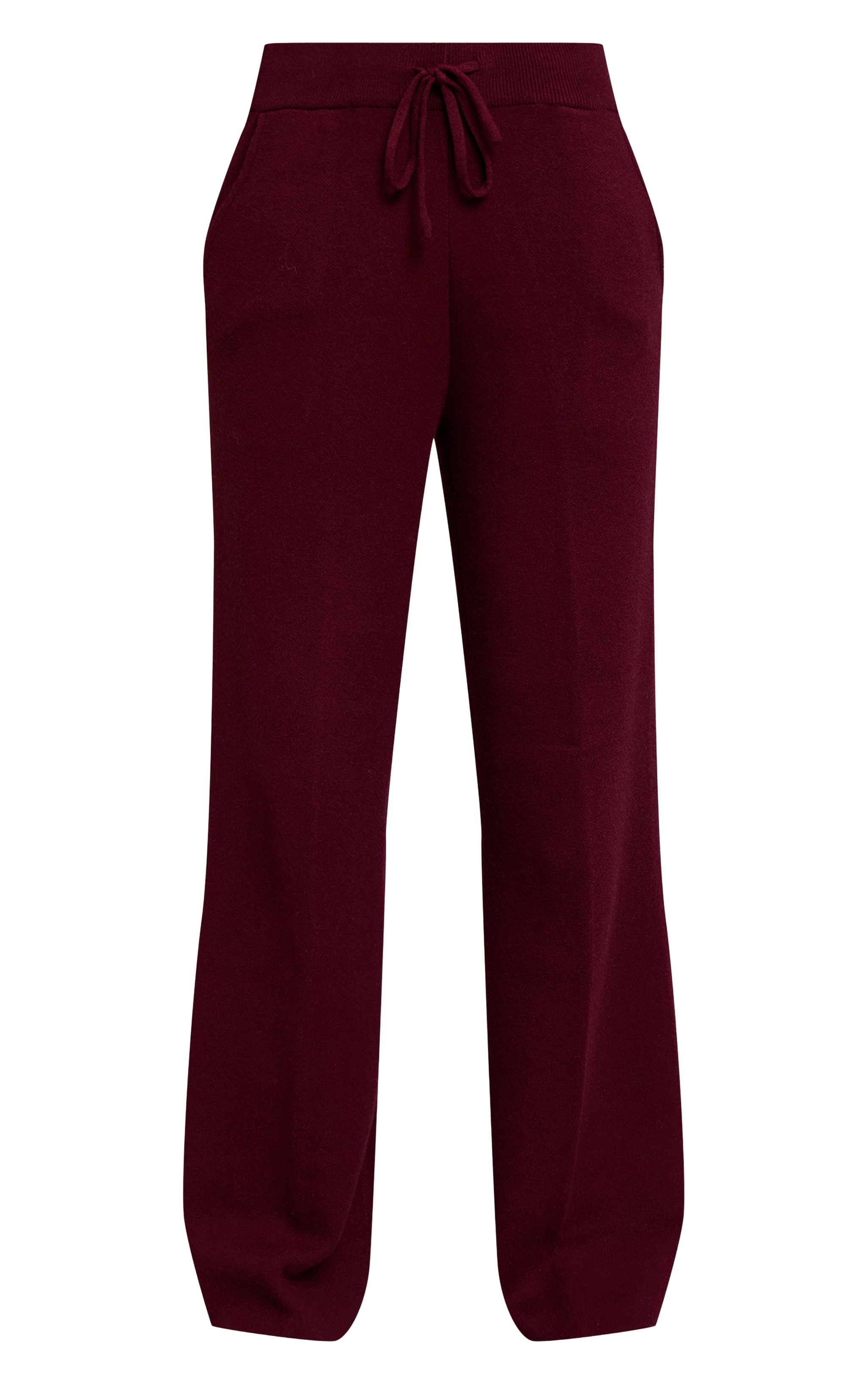Burgundy Drawstring Wide Leg Knitted Pants image 5